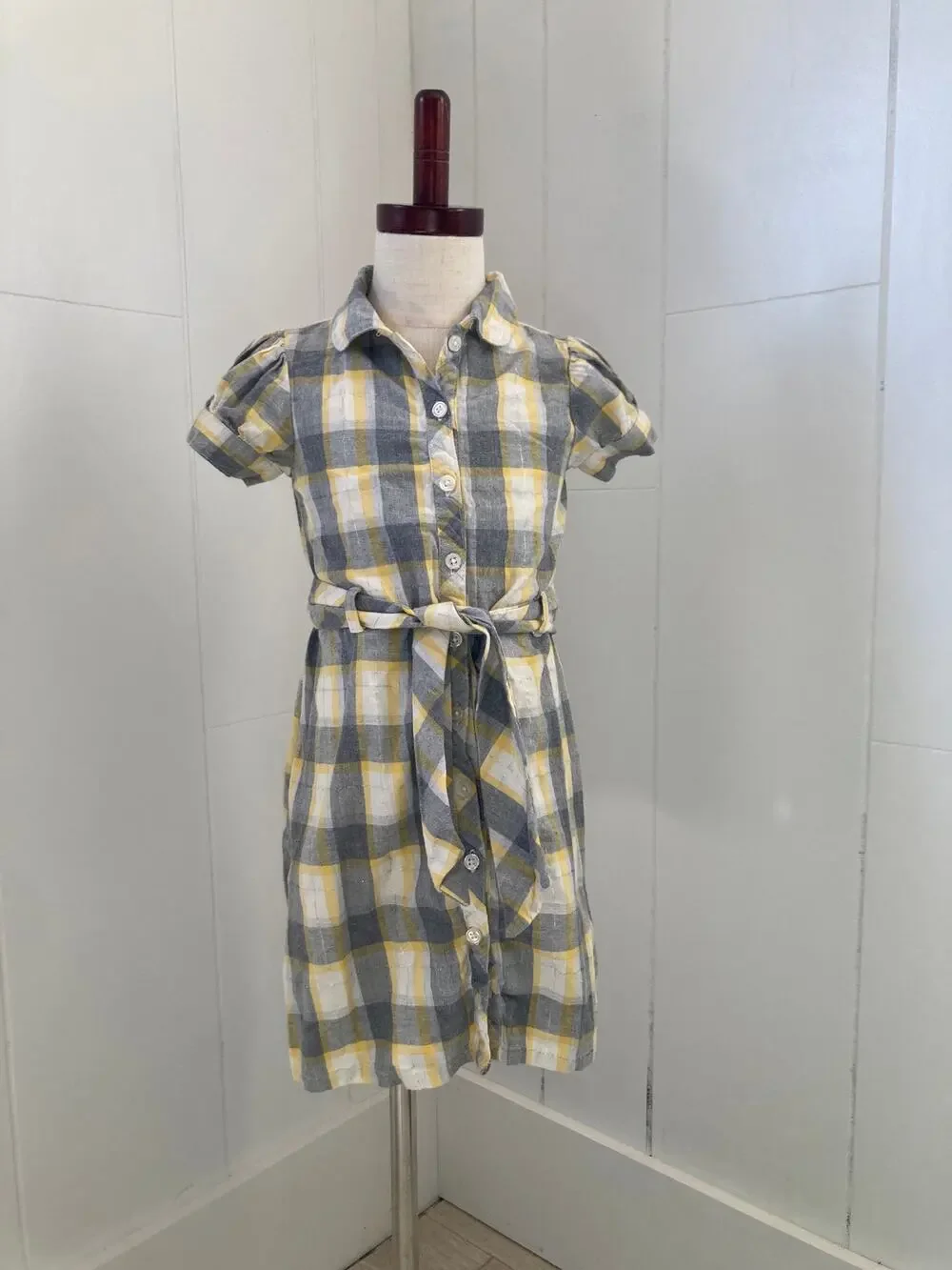 Gymboree Yellow & Grey Plaid Shirt Dress, Size 6